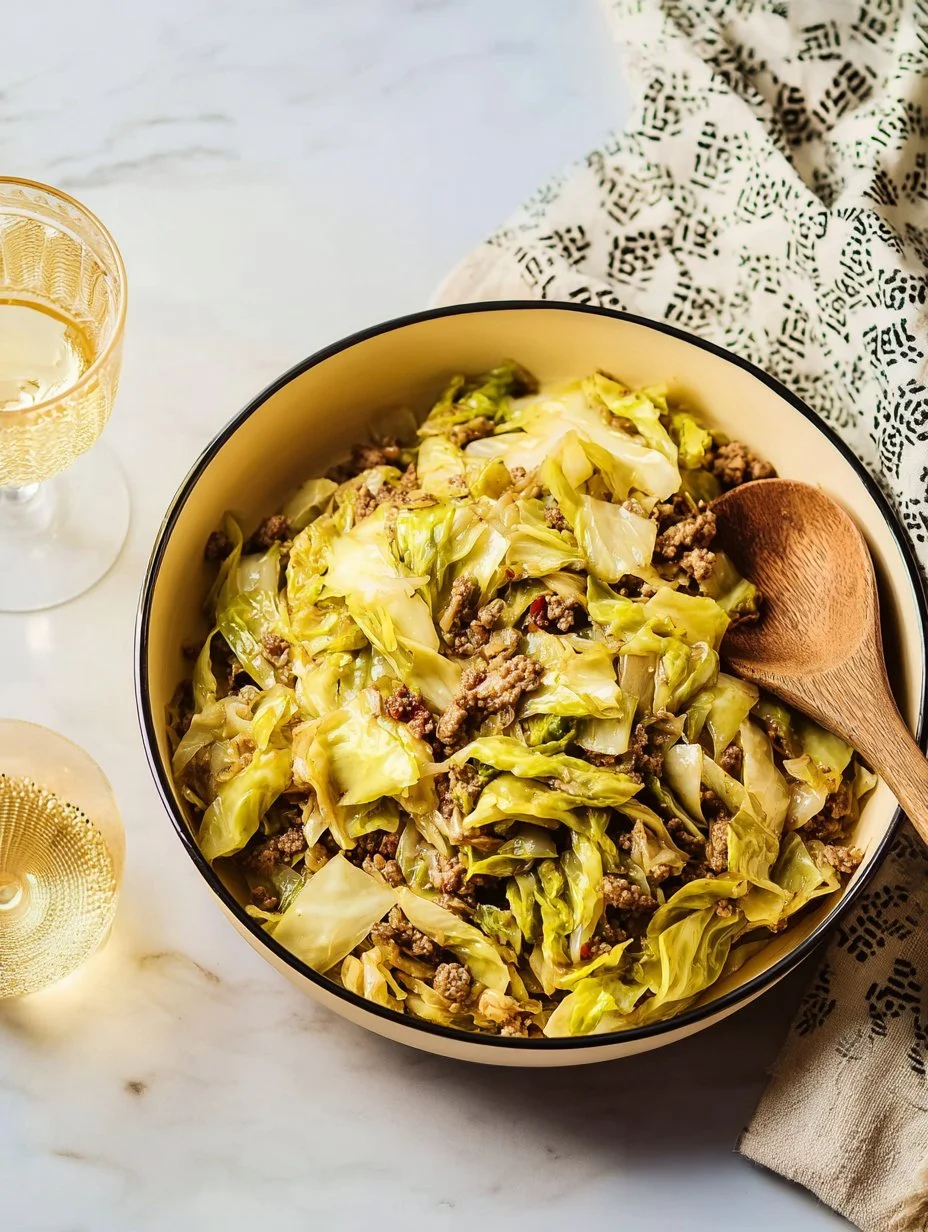 Delicious ground beef and cabbage dish served in a bowl