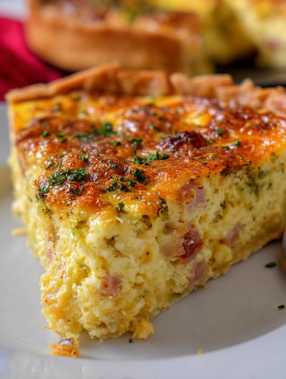 Delicious ham and cheese quiche baked to perfection for brunch