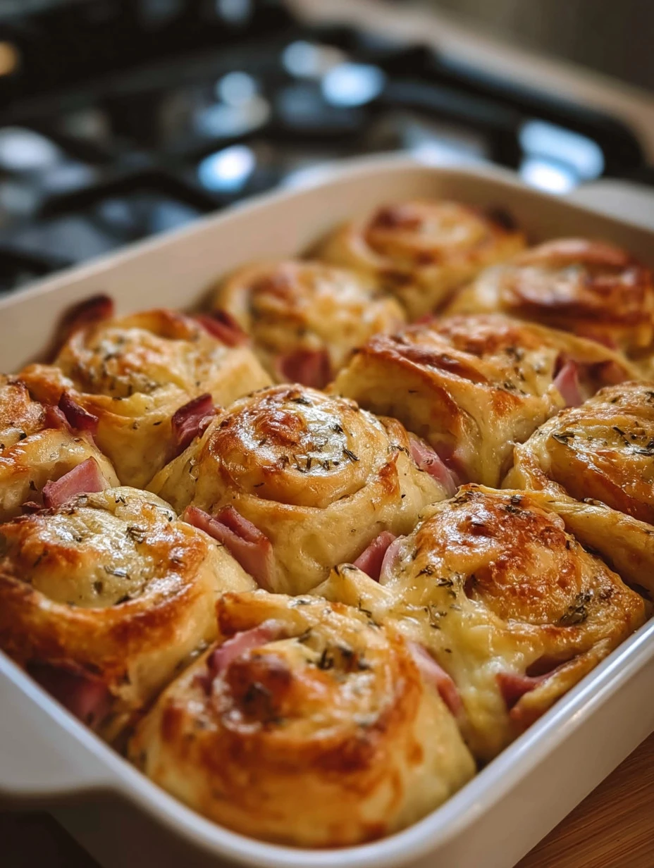 Delicious ham and swiss crescent rolls fresh out of the oven