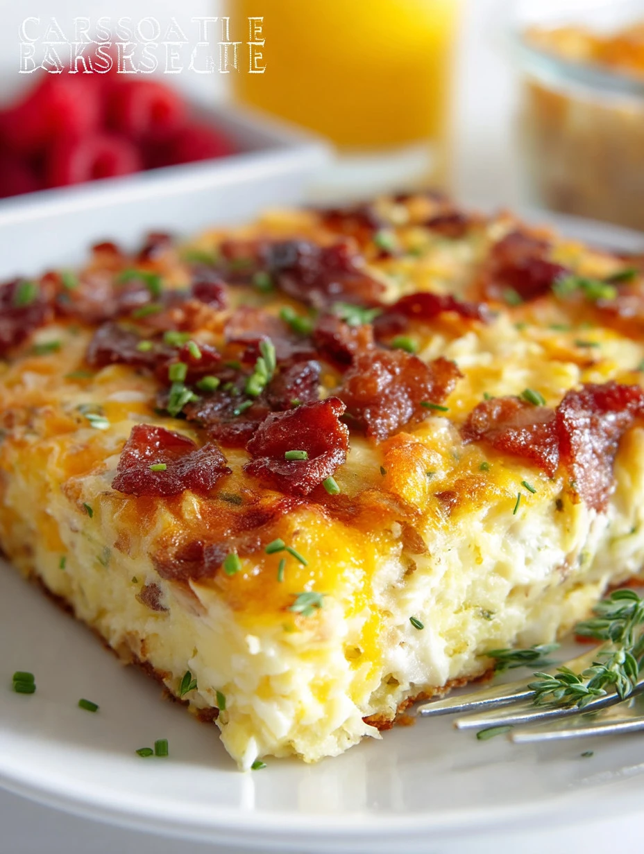 Delicious Hash Brown Breakfast Casserole served with eggs and cheese