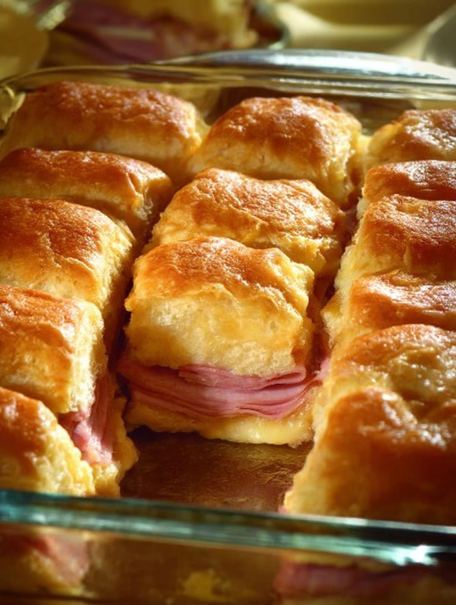 Hawaiian baked ham and Swiss sandwiches on a plate ready to serve