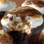Delicious Hershey S'mores Cupcakes topped with marshmallows and chocolate.