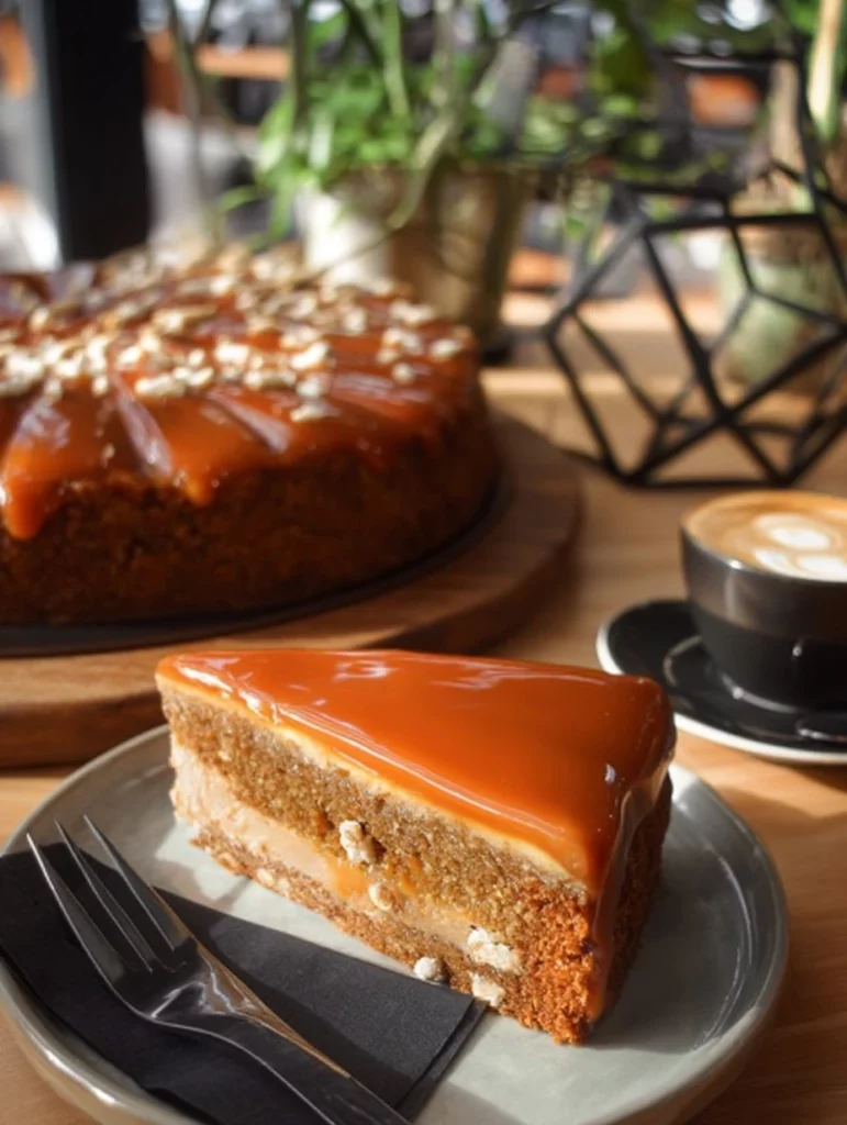 Homemade caramel cake with rich frosting and caramel drizzle