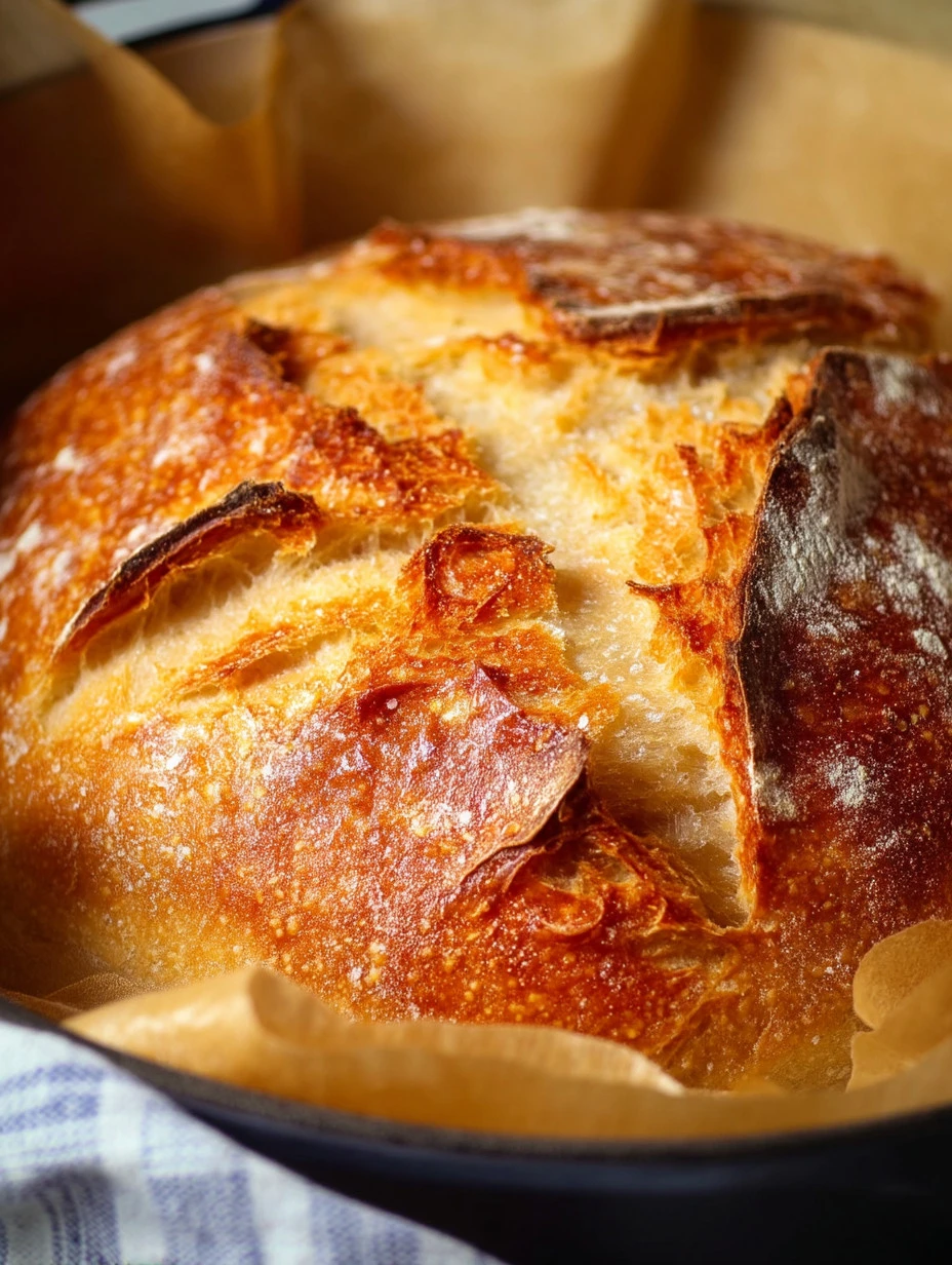 Freshly baked homemade crusty bread loaf with a golden brown crust