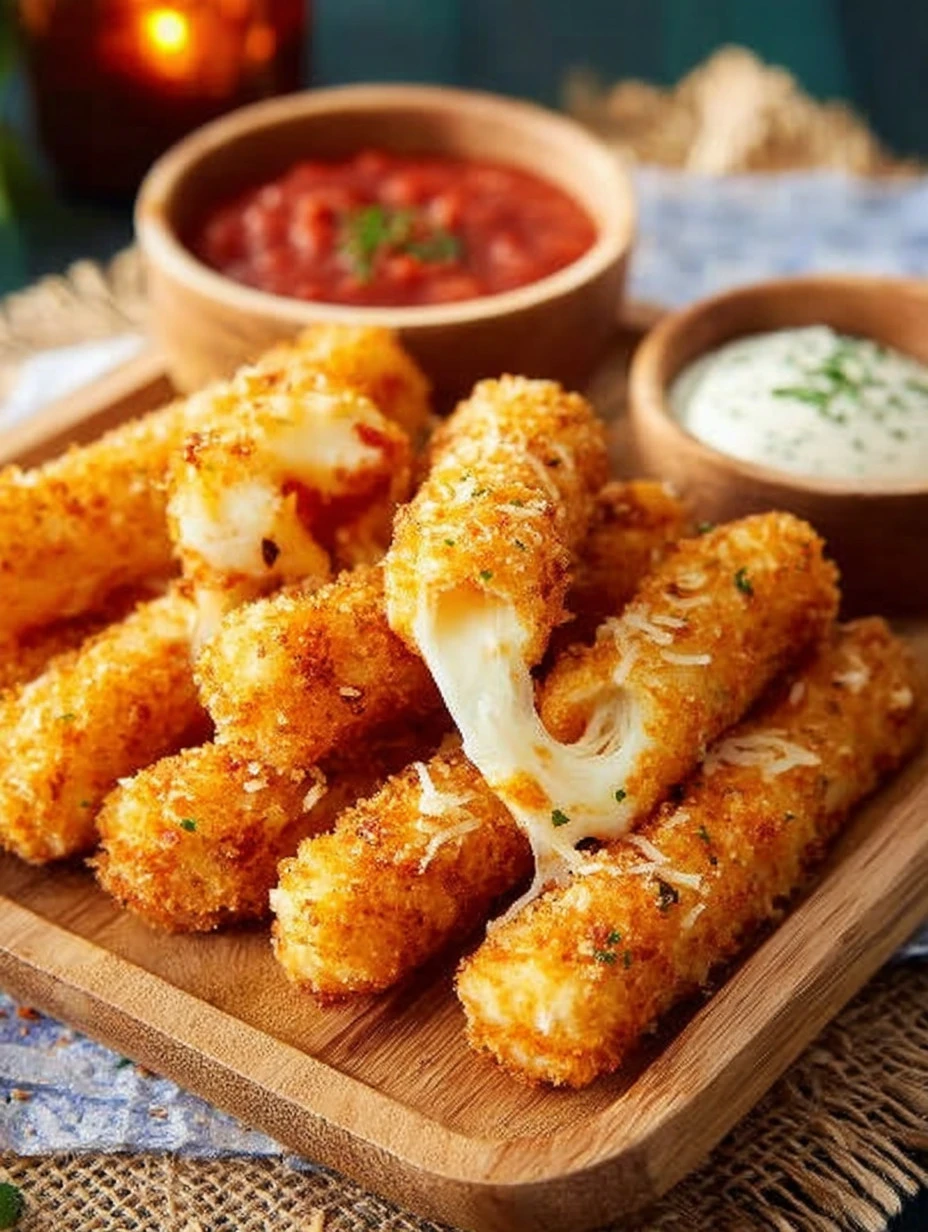 Delicious homemade fried mozzarella sticks served with marinara sauce