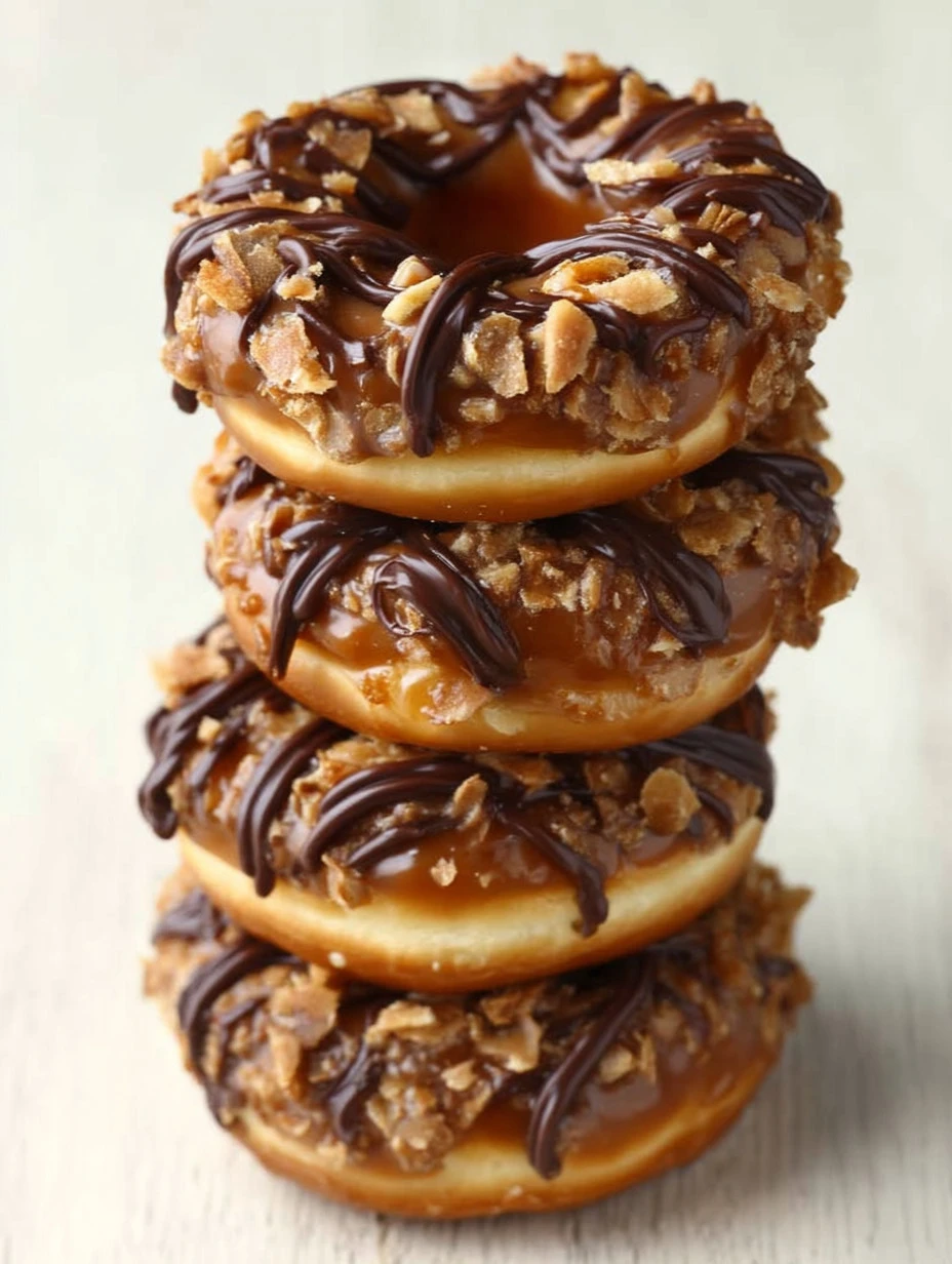 Delicious homemade Samoas cookies with chocolate and coconut topping.