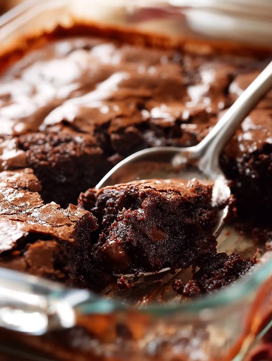 Delicious hot fudge pudding cake topped with chocolate sauce