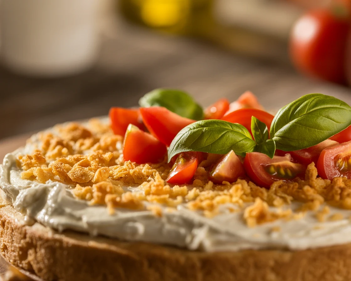 Easy Bruschetta Cheese Ball with fresh tomatoes, herbs, and a crispy panko coating