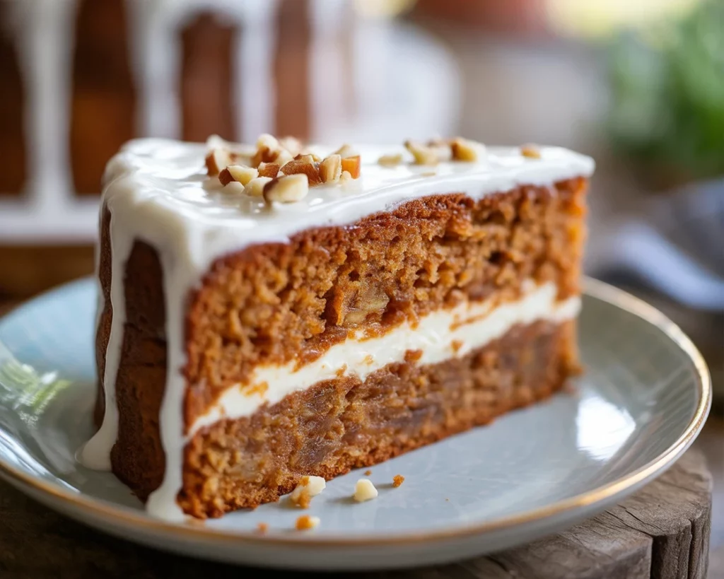 Moist Cream Cheese Stuffed Carrot Cake with Orange Glaze and Cream Cheese Filling