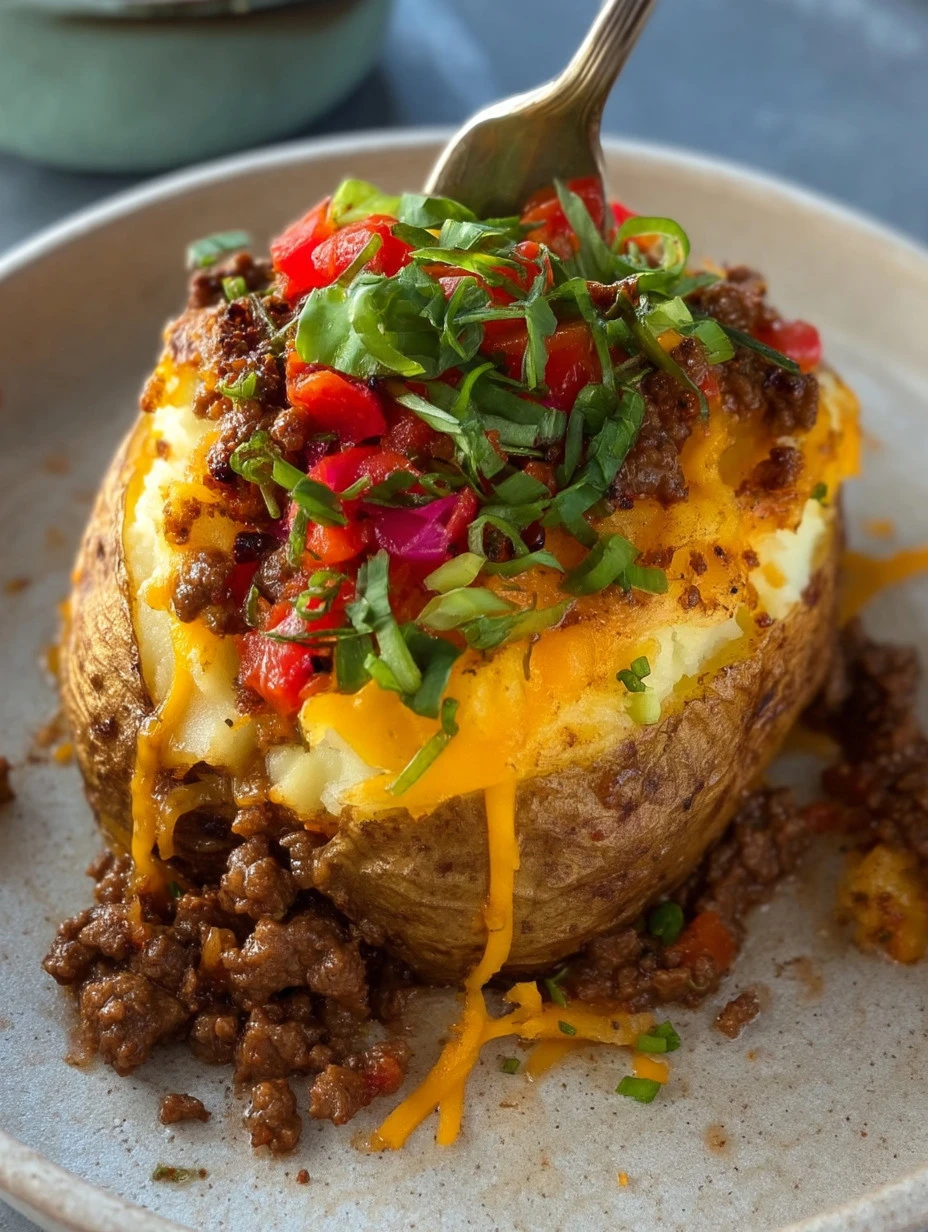 Jacket potatoes loaded with taco beef and toppings for a hearty meal
