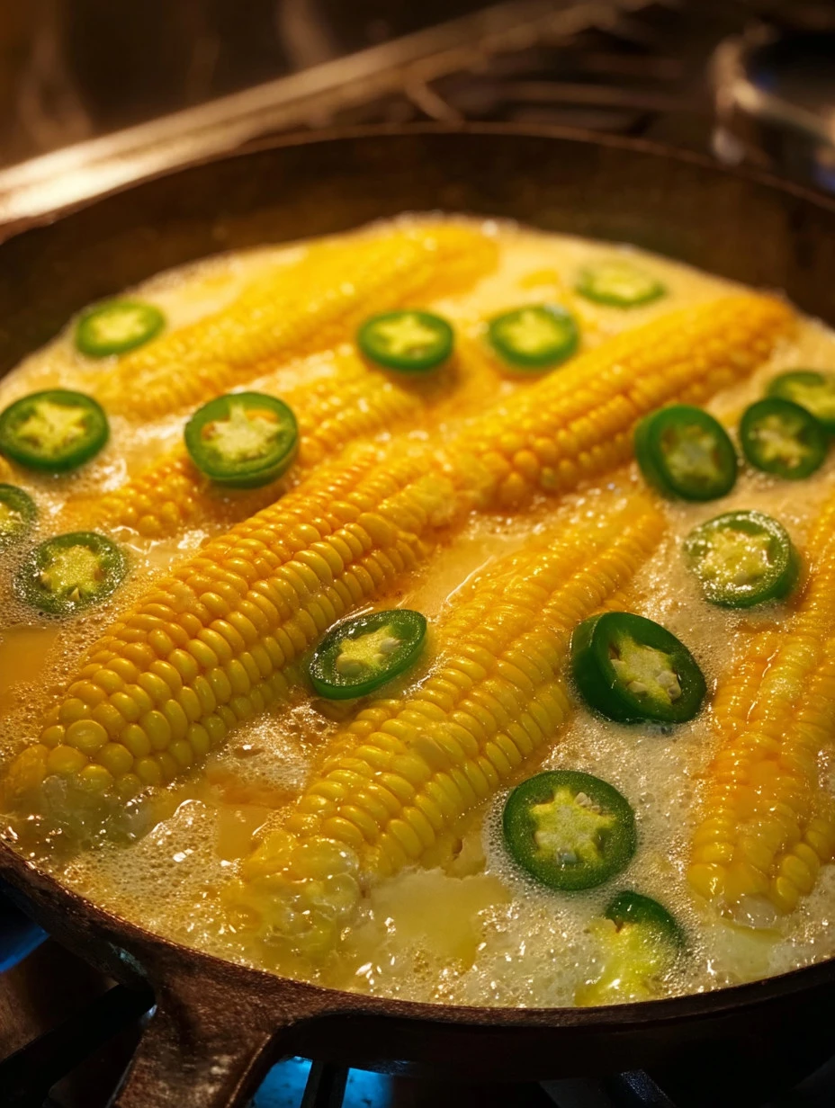 Jalapeño honey butter bath corn served in a rustic bowl