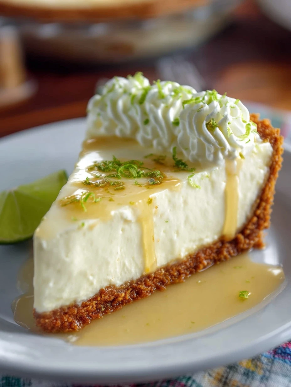 Deliciously tart and creamy Key Lime Pie served on a white plate