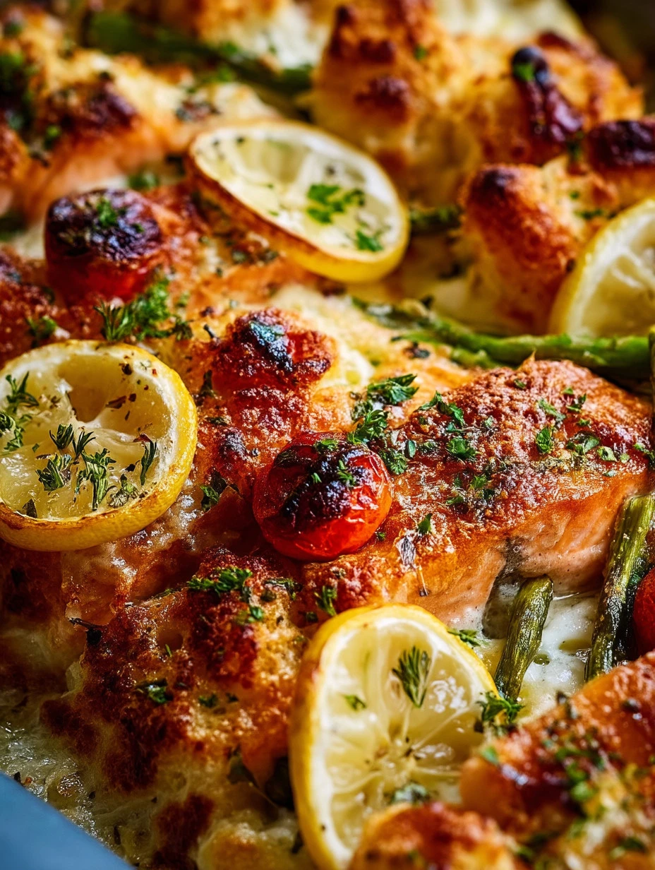 Delicious Lemon Garlic Salmon Tray Bake with fresh vegetables