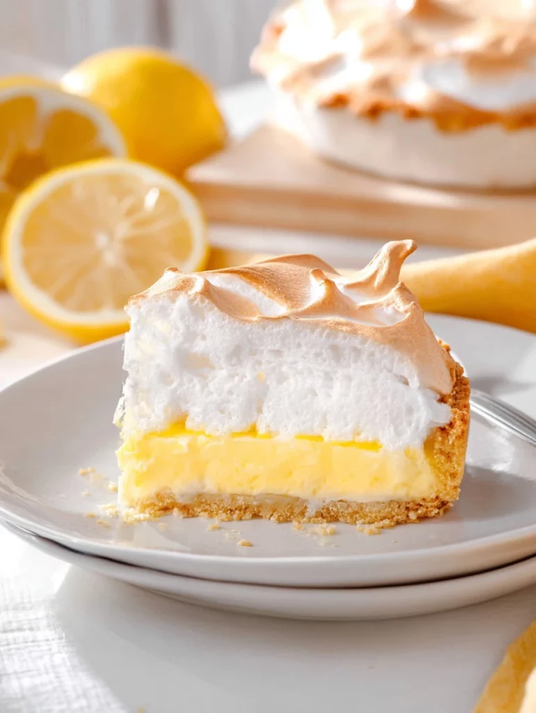 Delicious lemon meringue cheesecake with a golden meringue topping