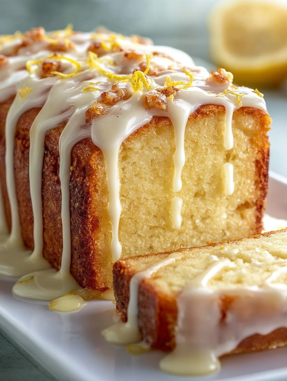 Delicious homemade lemon pound cake with a sprinkle of powdered sugar