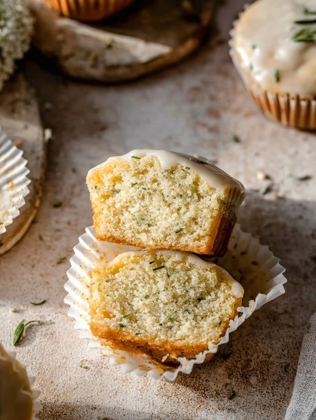 Freshly baked lemon zucchini muffins on a wooden table