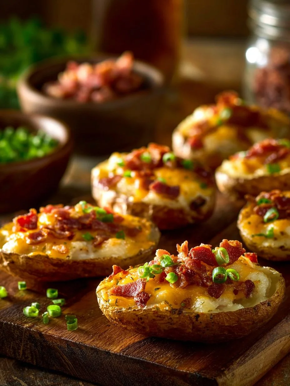 Loaded sliced baked potatoes topped with cheese and green onions