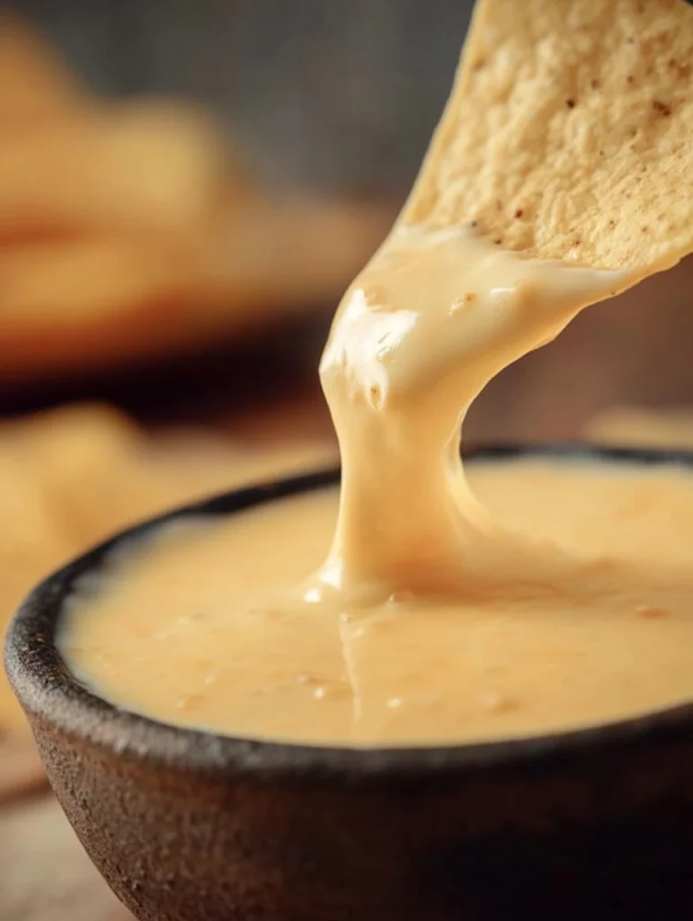 Creamy white cheese dip served with tortilla chips at a Mexican restaurant