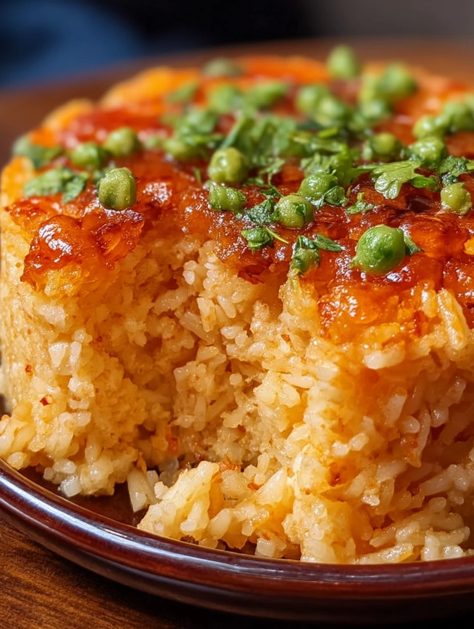 Delicious plate of homemade Mexican rice garnished with herbs