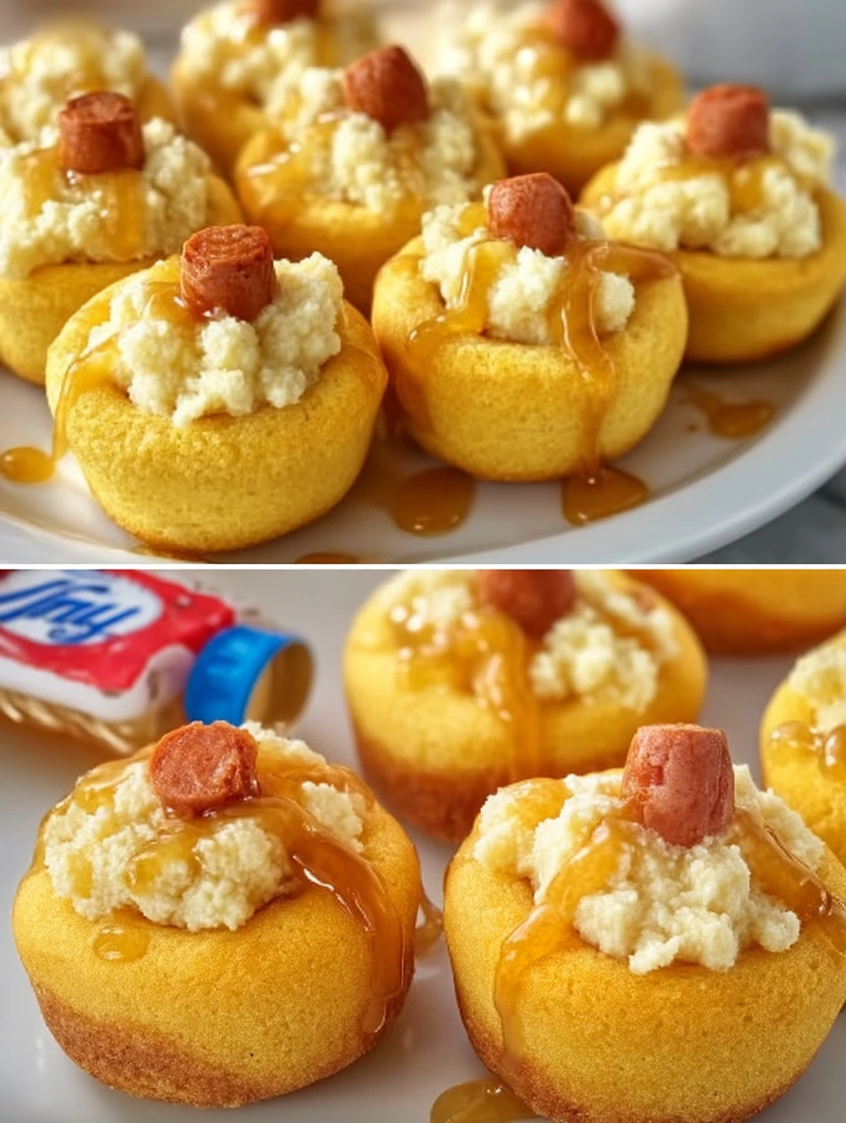A tray of mini corn dog muffins served with dipping sauce.