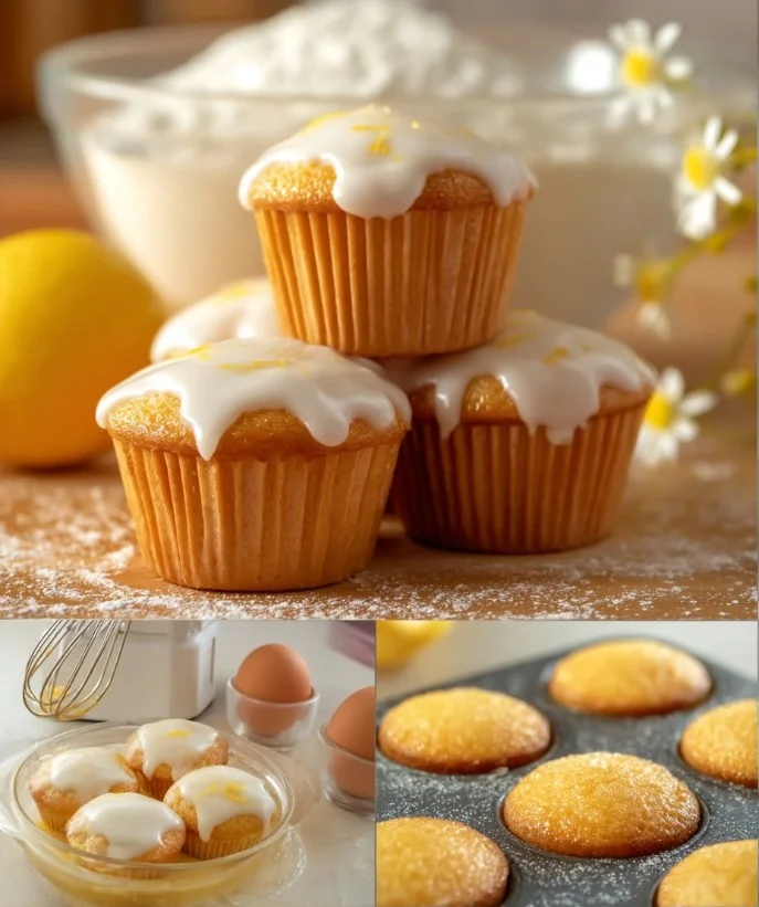 Mini lemon glazed cakes with a drizzle of lemon icing on top