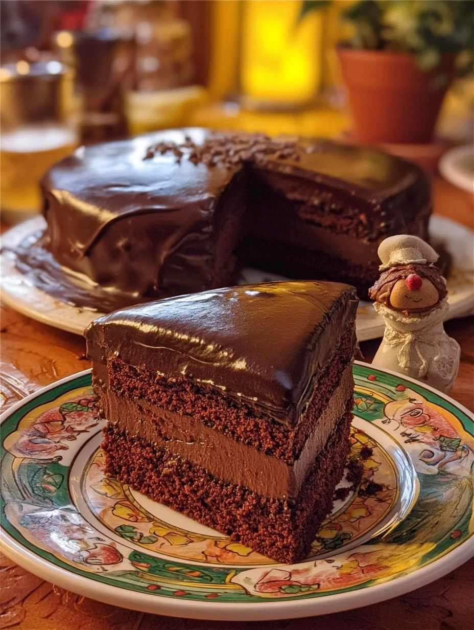 Mocha layer cake with chocolate-rum cream filling, beautifully decorated.