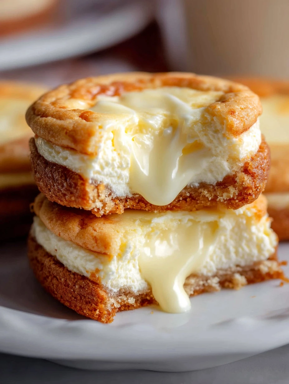 New York cheesecake cookies on a plate, topped with cream cheese frosting.