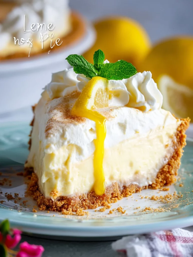 Delicious no bake lemon pie topped with whipped cream and lemon zest.