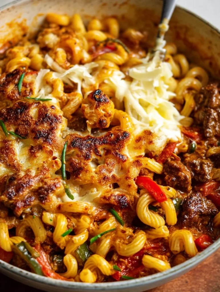 One Pot Cajun Beef Pasta with colorful vegetables and spices