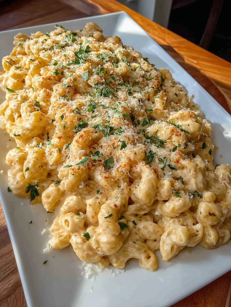 Delicious Parmesan Garlic Chicken Mac and Cheese dish served in a bowl.