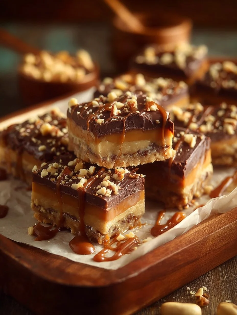 Delicious homemade Payday Cookie Bars with chocolate and peanut toppings