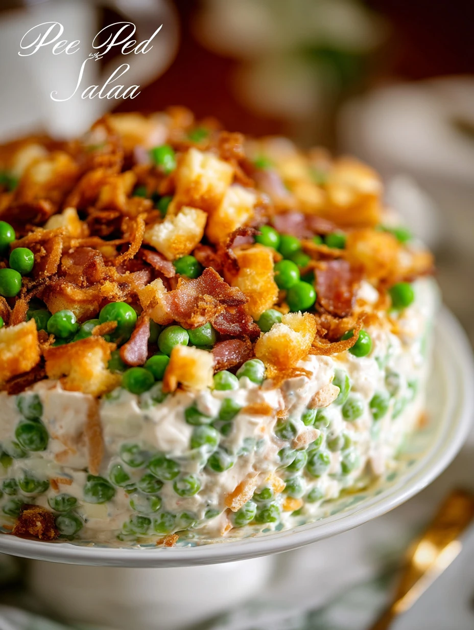 Delicious pea salad with fresh vegetables and dressing