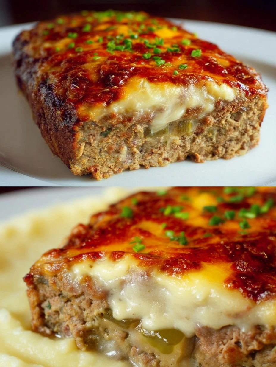Delicious Philly Cheesesteak Meatloaf with melted cheese and peppers