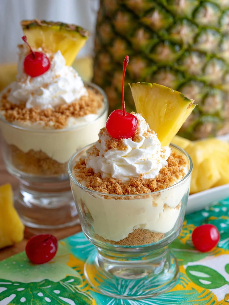 Delicious Pina Colada Cheesecake Mousse topped with tropical fruits