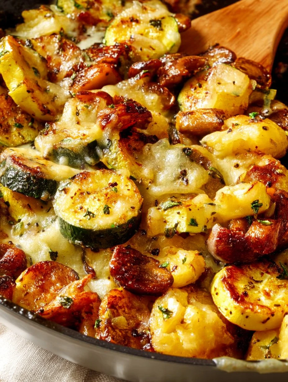 Plate of delicious sautéed zucchini with seasoning and herbs