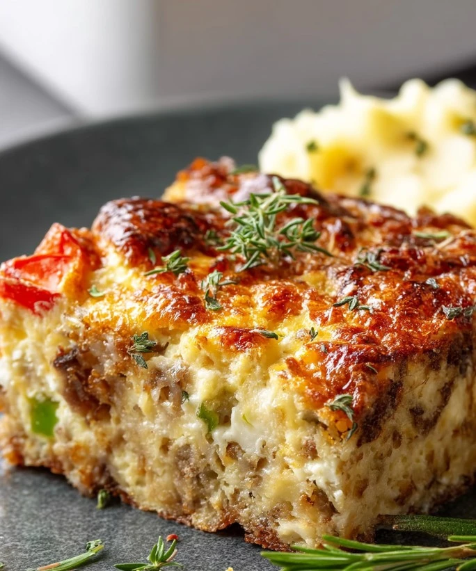 A mouthwatering savory casserole with vegetables and cheese, perfect for cozy dinners.