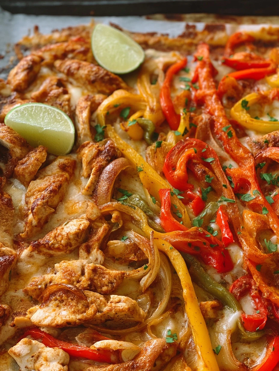 Sheet Pan Chicken Fajitas with colorful peppers and onions