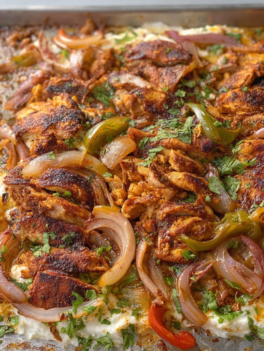 Delicious sheet pan chicken shawarma with spices and fresh vegetables