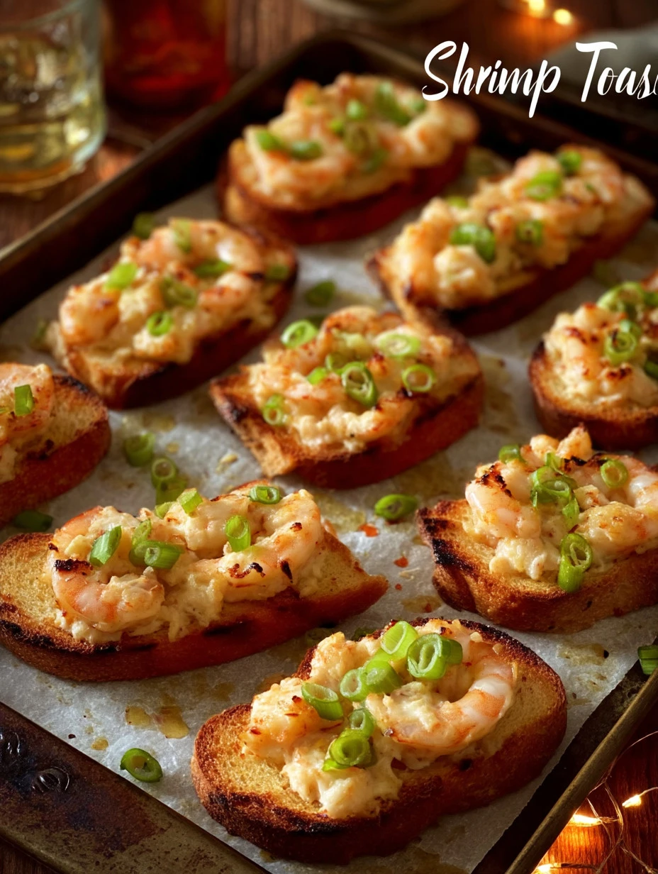 Plate of crispy shrimp toasts garnished with herbs and served as an appetizer.