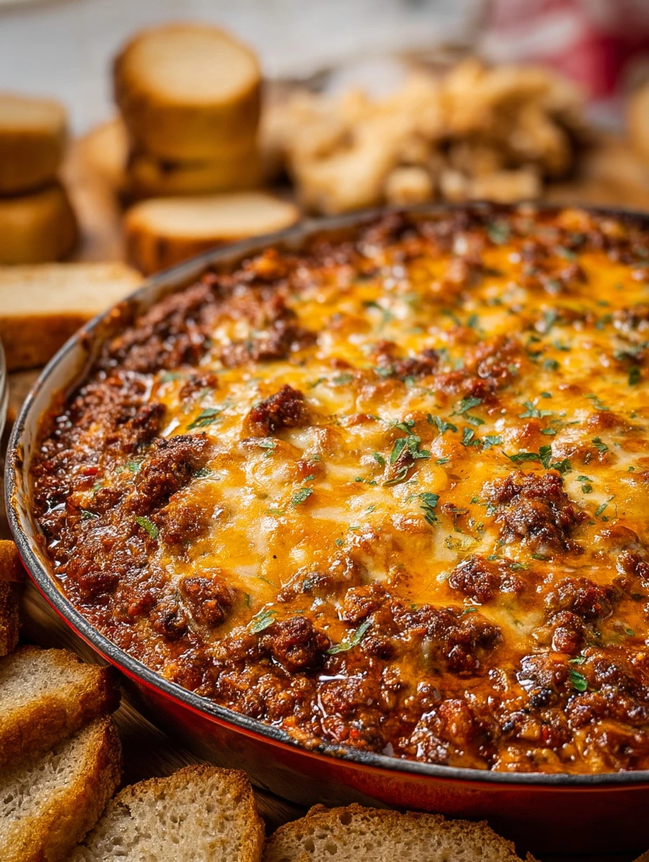 Delicious Sloppy Joe Dip served with tortilla chips