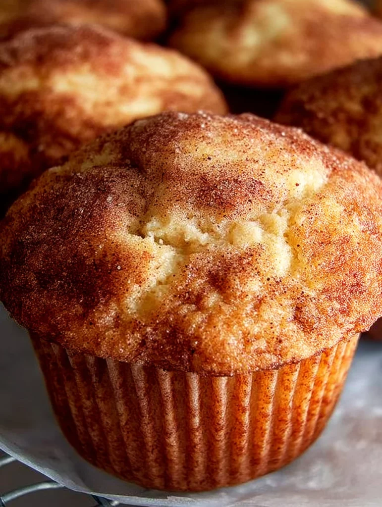 Freshly baked snickerdoodle muffins with cinnamon and sugar topping