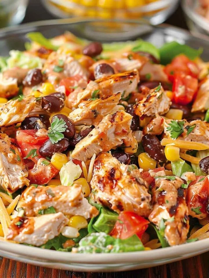 Delicious Southwest Chicken Salad with colorful vegetables and grilled chicken.