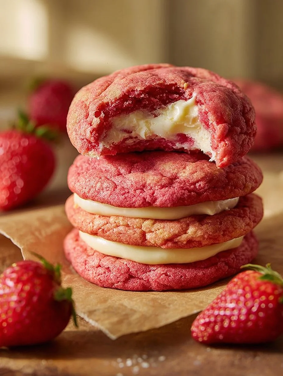 Delicious strawberry cheesecake cookies on a plate