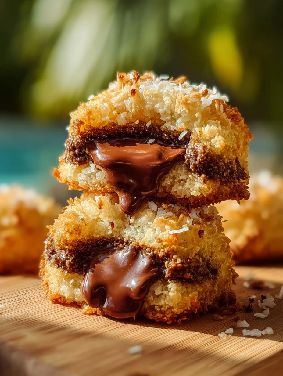 Delicious Stuffed Samoa Cookies with chocolate, caramel, and coconut layers