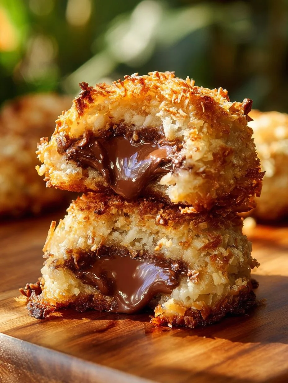 Delicious Stuffed Samoa Cookies with chocolate and caramel filling.