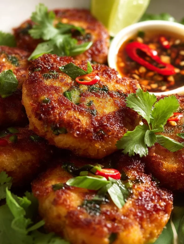 Delicious Thai Fish Cakes served with a spicy dipping sauce
