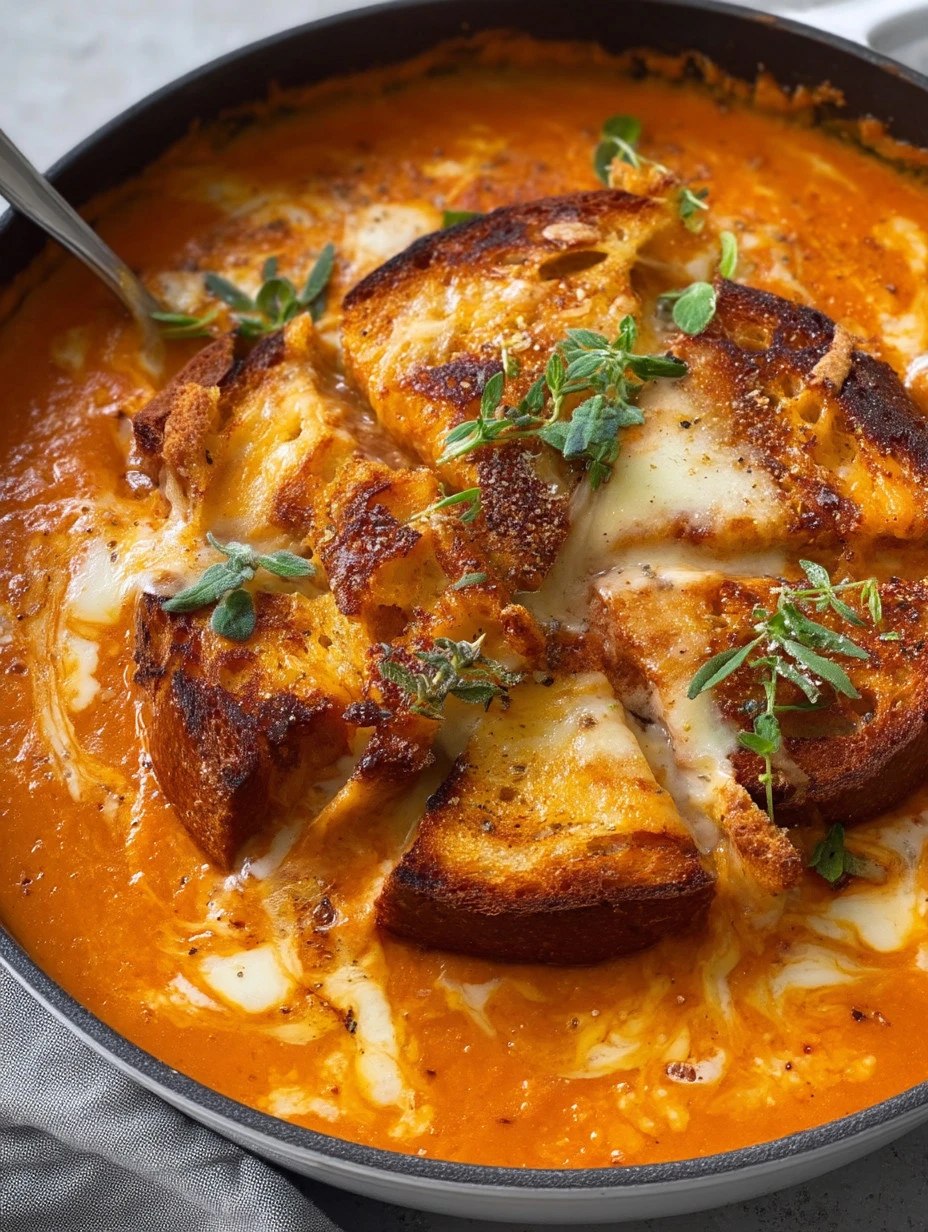 Delicious tomato soup served with a side of grilled cheese sandwich.