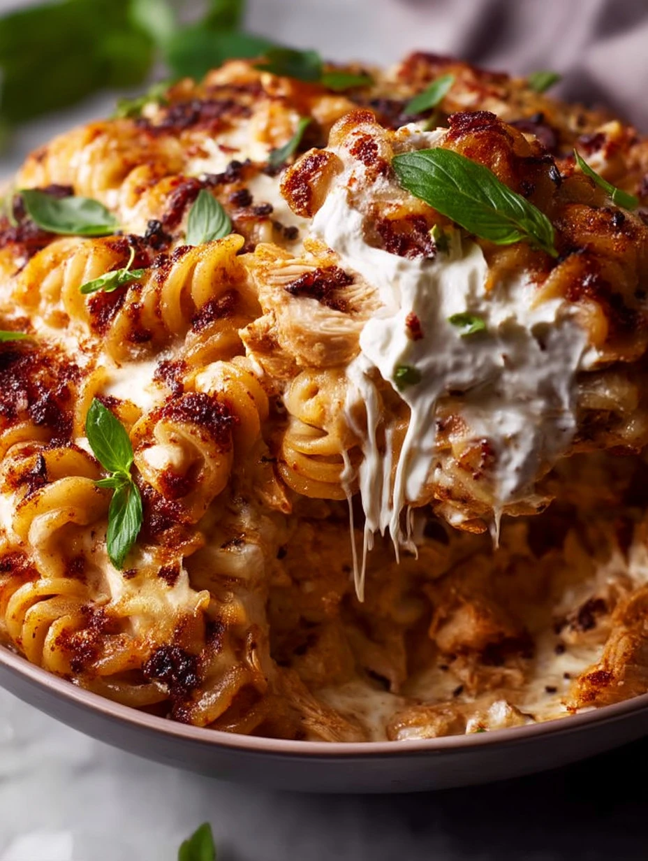 Whipped Ricotta One Pot Chicken Pasta served in a bowl with fresh herbs