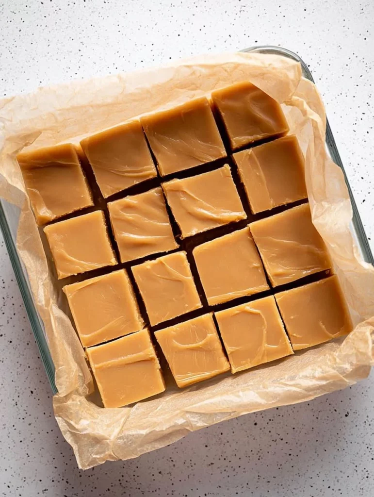 Delicious 2 ingredient peanut butter fudge recipe in a pan