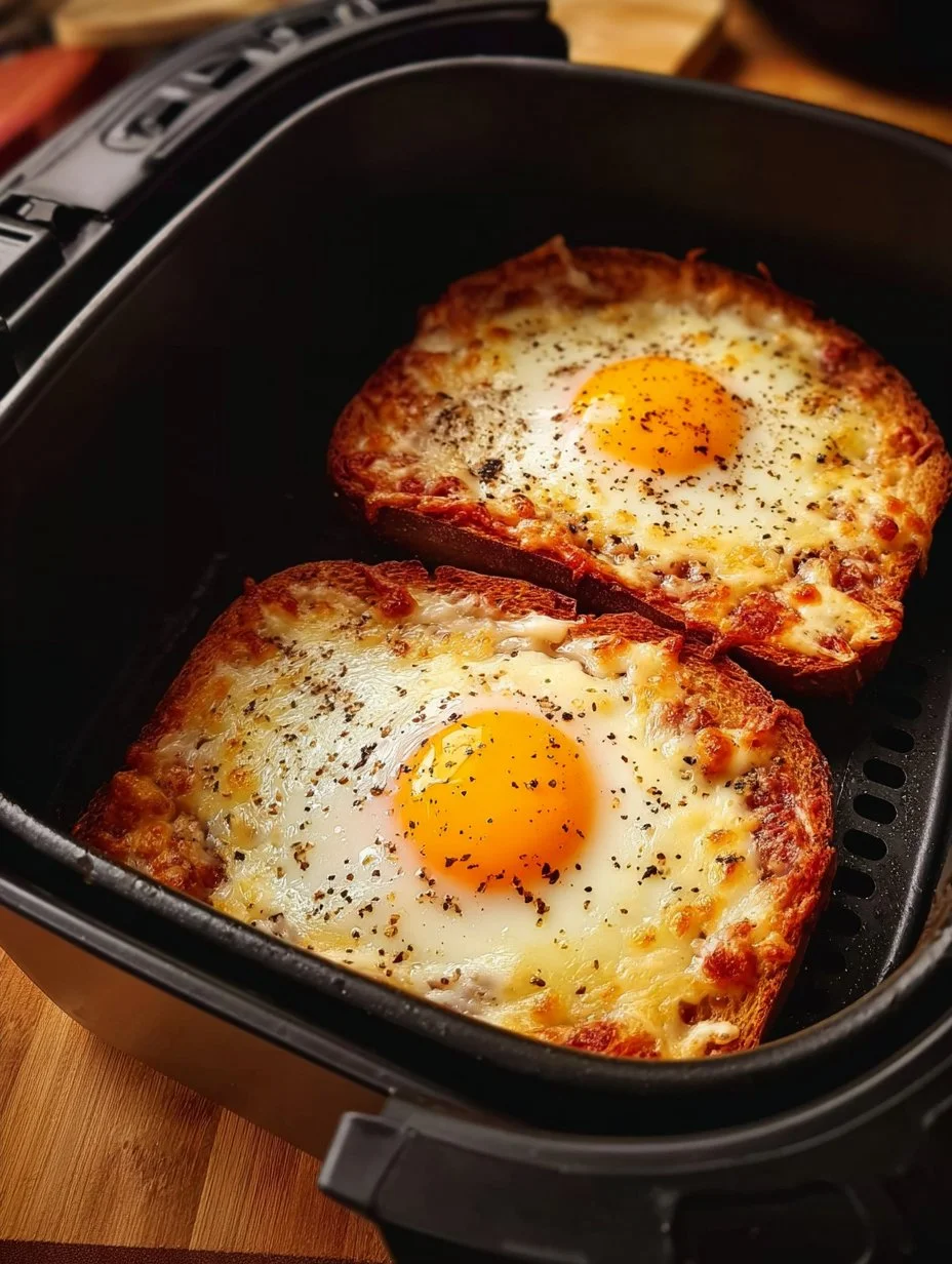 Delicious Air Fryer Cheesy Egg Toast served on a plate.